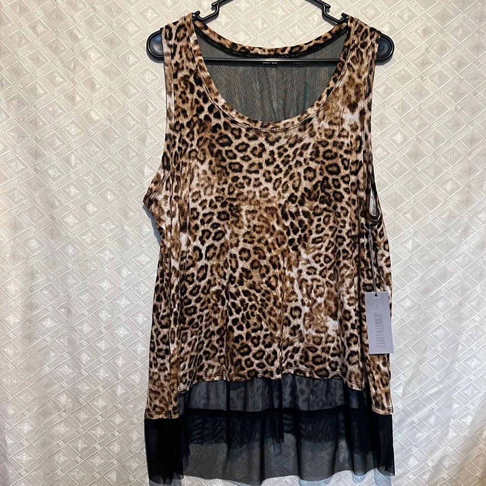 NWT Jennifer Lopez mesh hem leopard tank top XXL